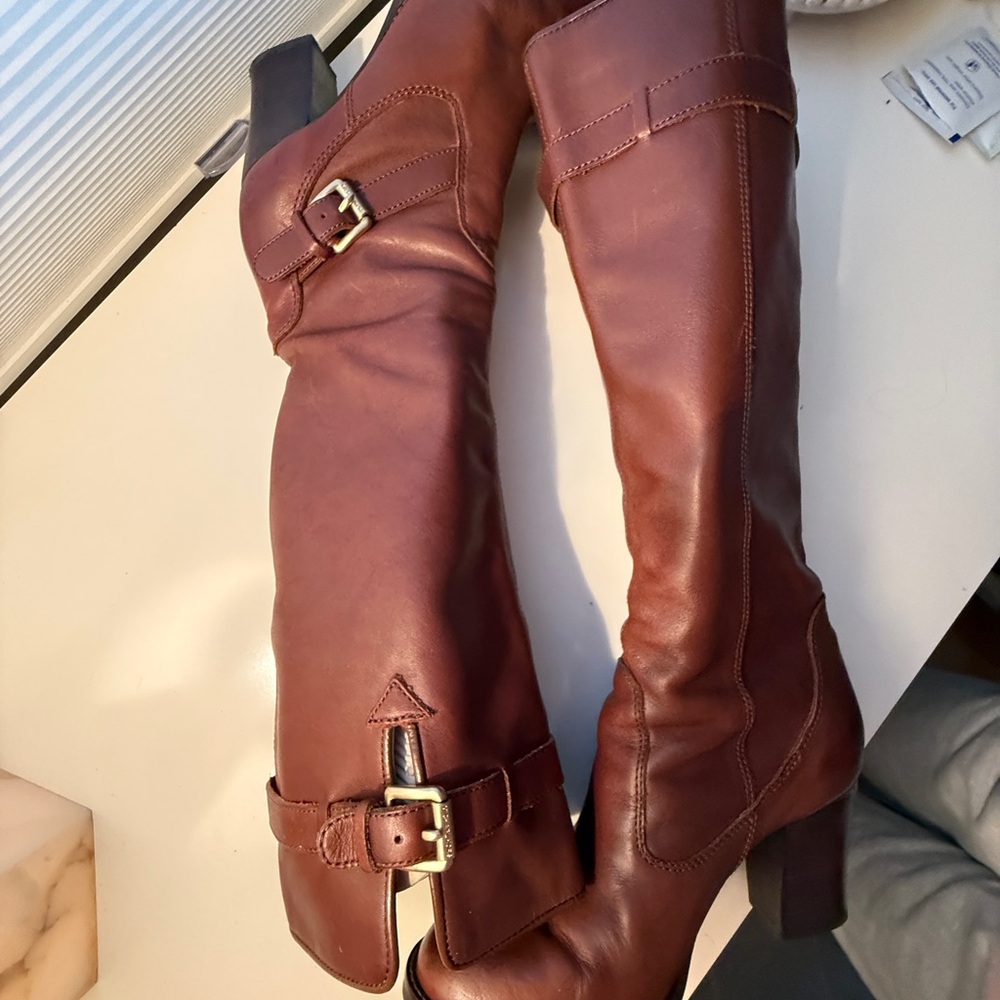 Michael Kors Tall Chestnut Leather Over-the-Knee Buckle Boots